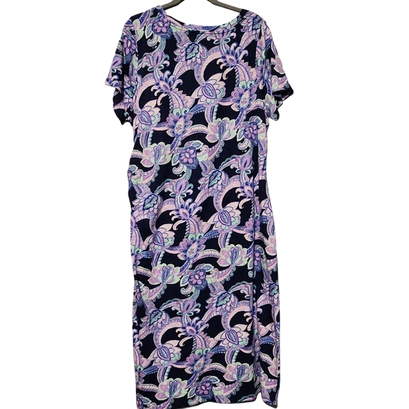 TALBOTS Plus Petite Purple Floral 100% Cotton Short Sleeve Maxi Dress Size 1Xp - Picture 2 of 10